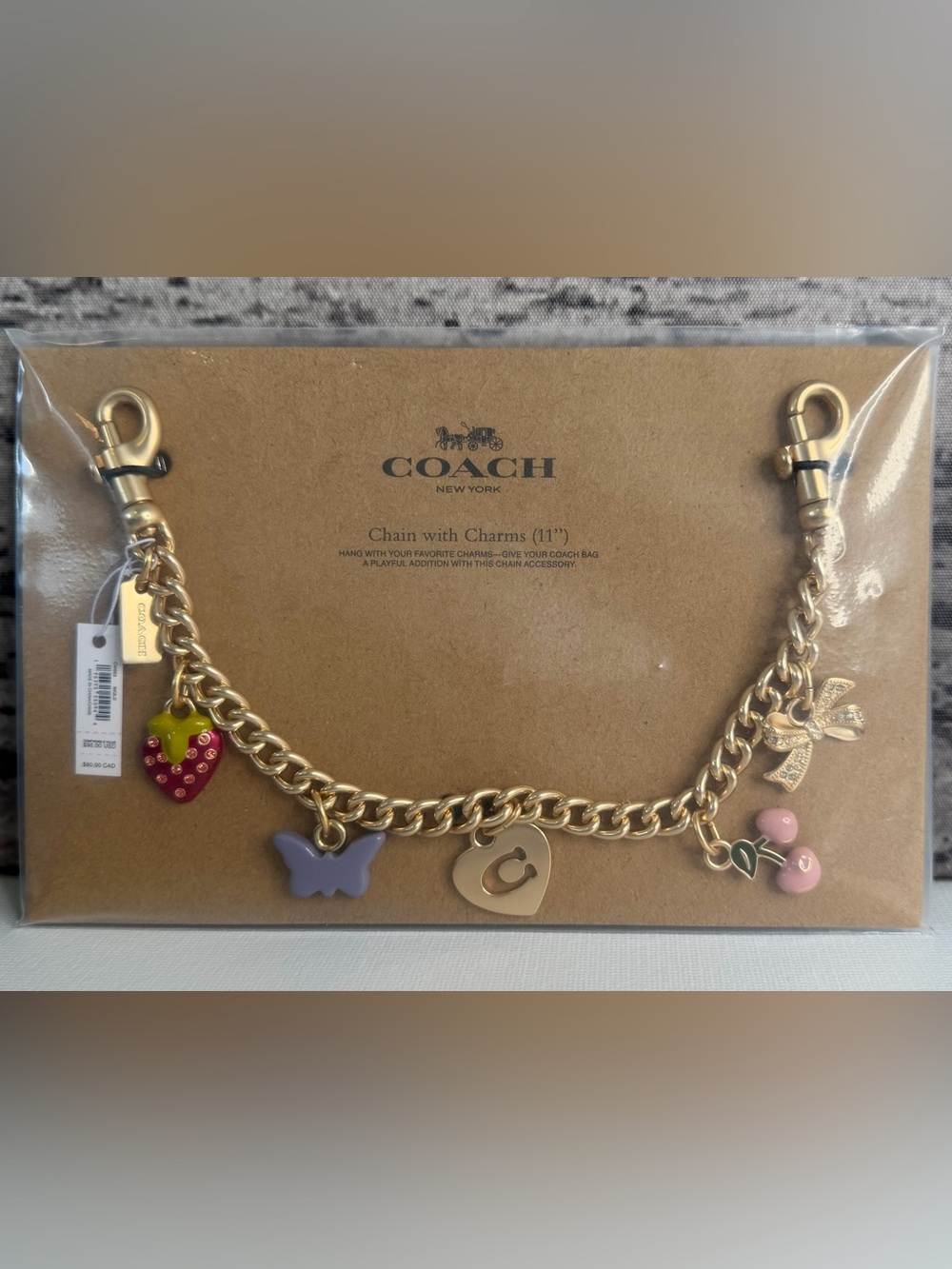 NWT Coach Motif Bag Chain Charm Strawberry Butterfly Cherries Bow IM GOLD CW663